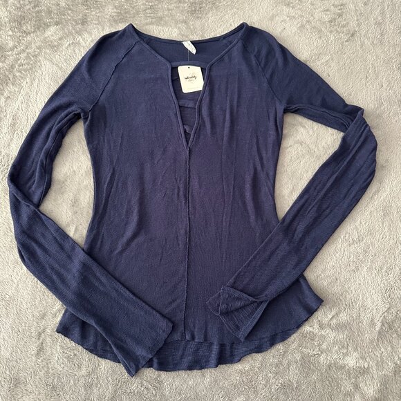 NWT Intimately Free People Long Sleeve Tee Shirt SMALL Navy Blue - Picture 1 of 7
